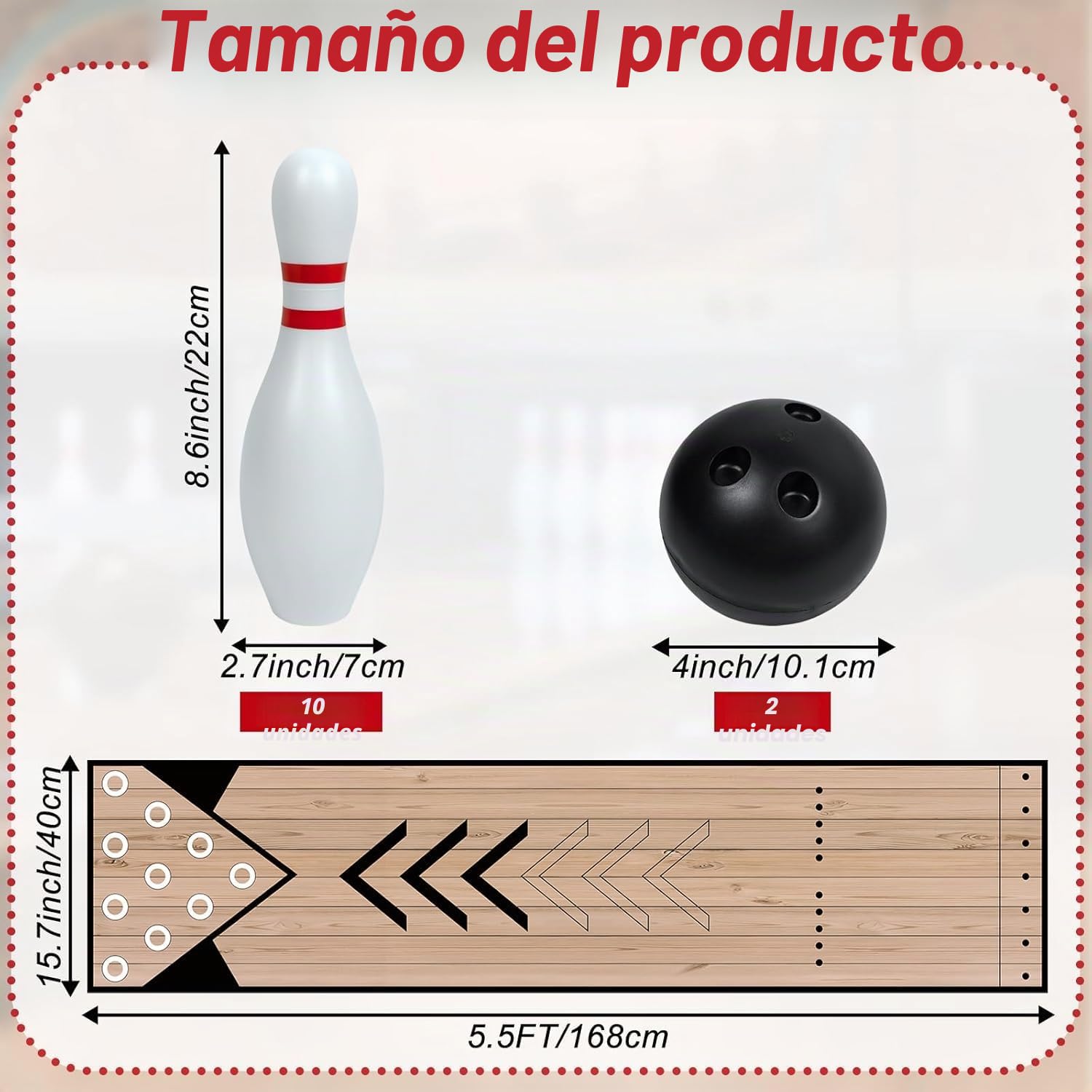 Mini juego de bolos, juego de bolos para interiores y exteriores, juego de bolos con carril, pines de bolos y juego de bolas, juego completo de bolera para familiares y amigos