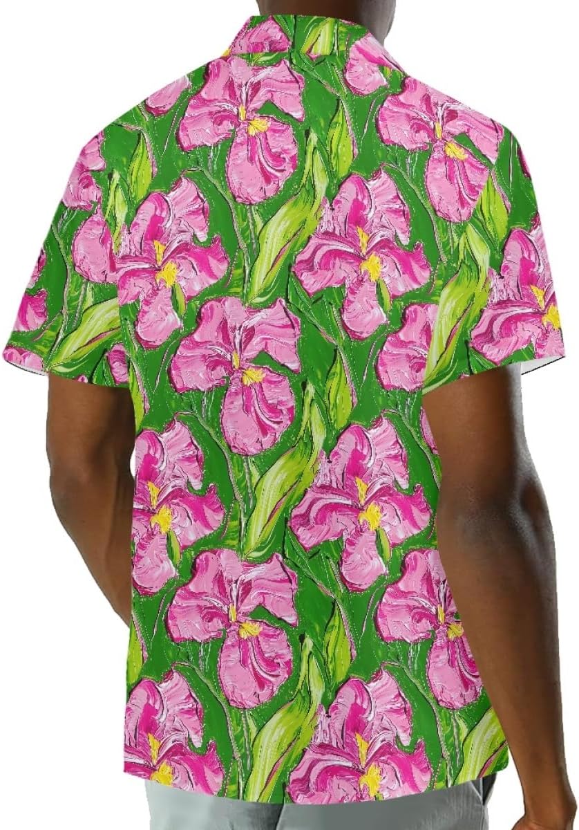 ENLACHIC Men's Van Gogh Oil Painting Printed Button Down Short Sleeve Hawaiian Tee Shirts