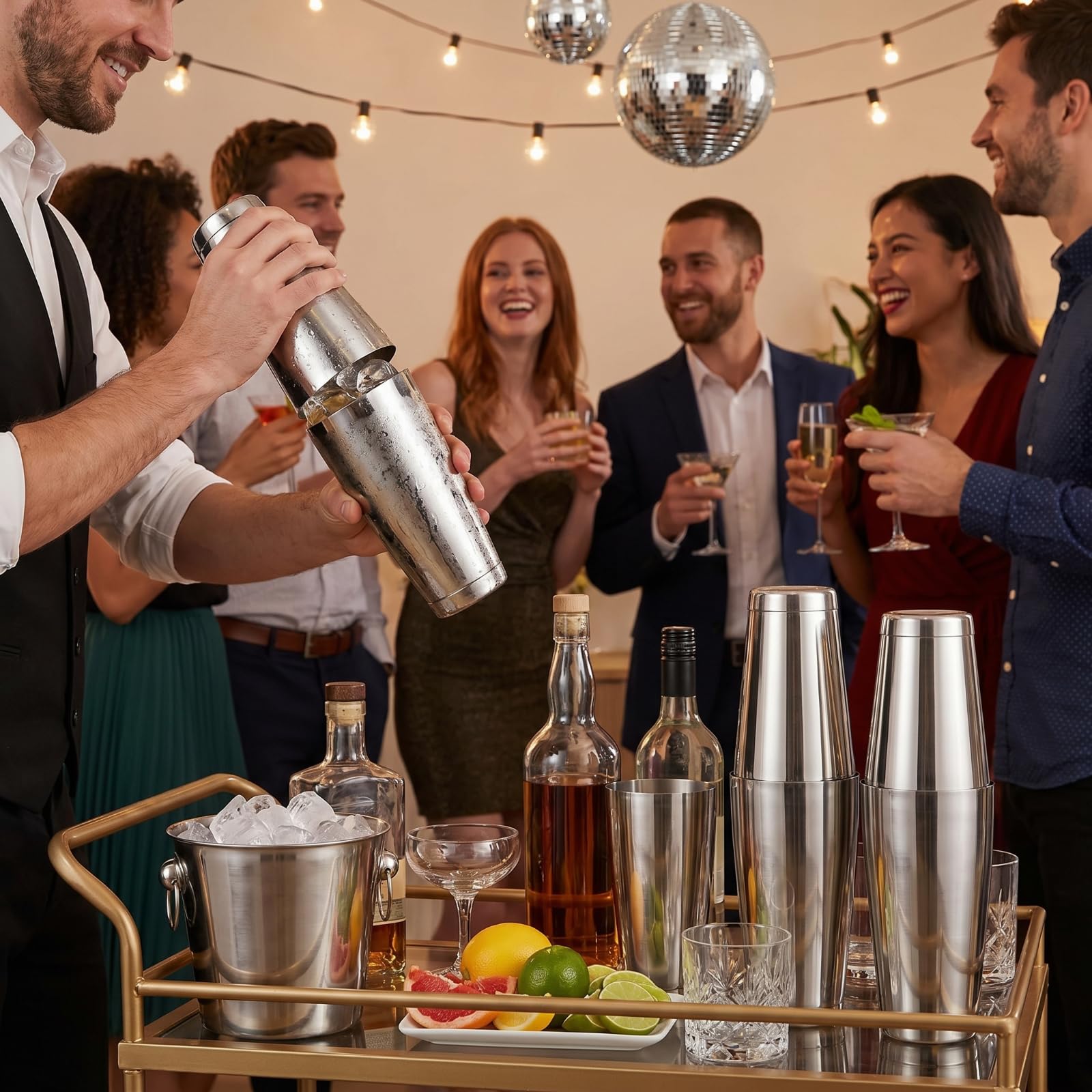 Dandat Set di shaker per cocktail professionale da bar, in acciaio inox, per martini, cocktail, set di base per baristi, 510,3 g, 793,8 g (argento, 8 pezzi)