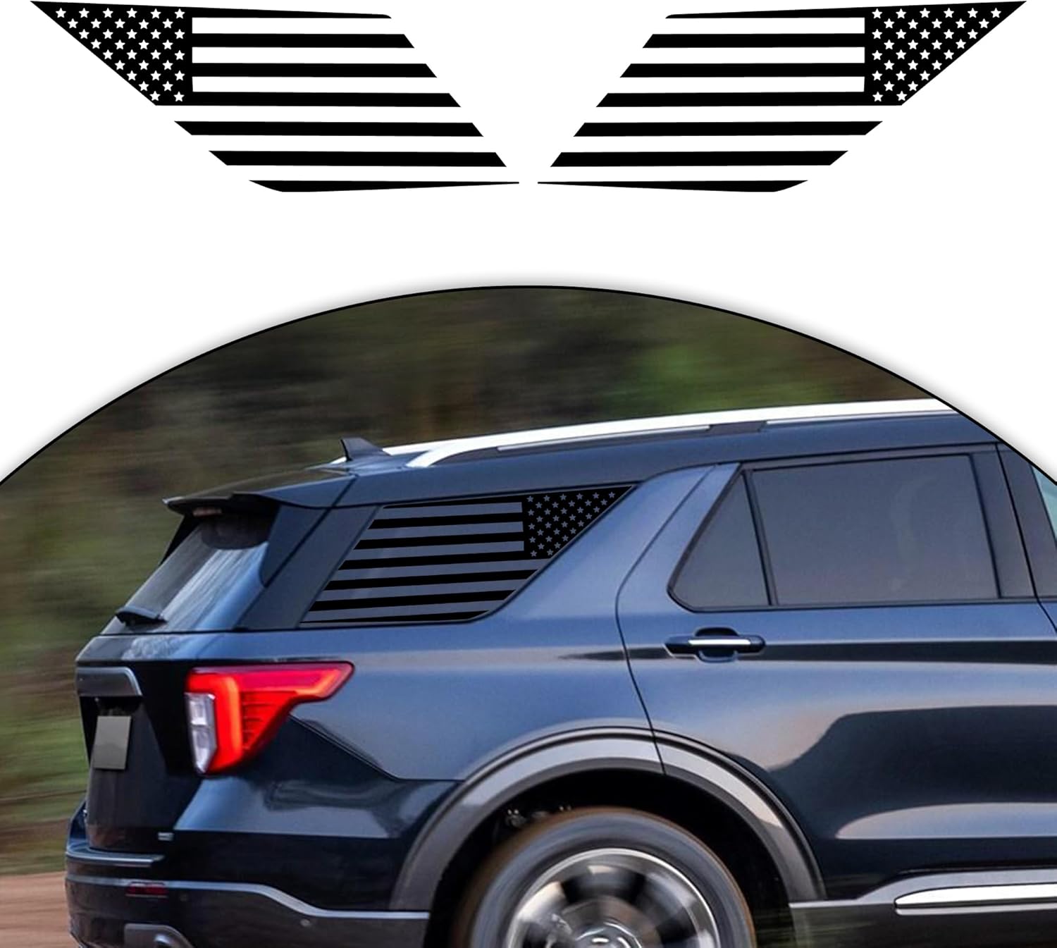 Zhizhong Rear Side Quarter Window Decals for Ford Explorer 2020-2022 2023 2024, Precut Matte Black American USA Flag Back Side Window Sticker