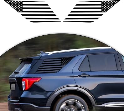 Zhizhong Rear Side Quarter Window Decals for Ford Explorer 2020-2022 2023 2024, Precut Matte Black American USA Flag Back Side Window Sticker
