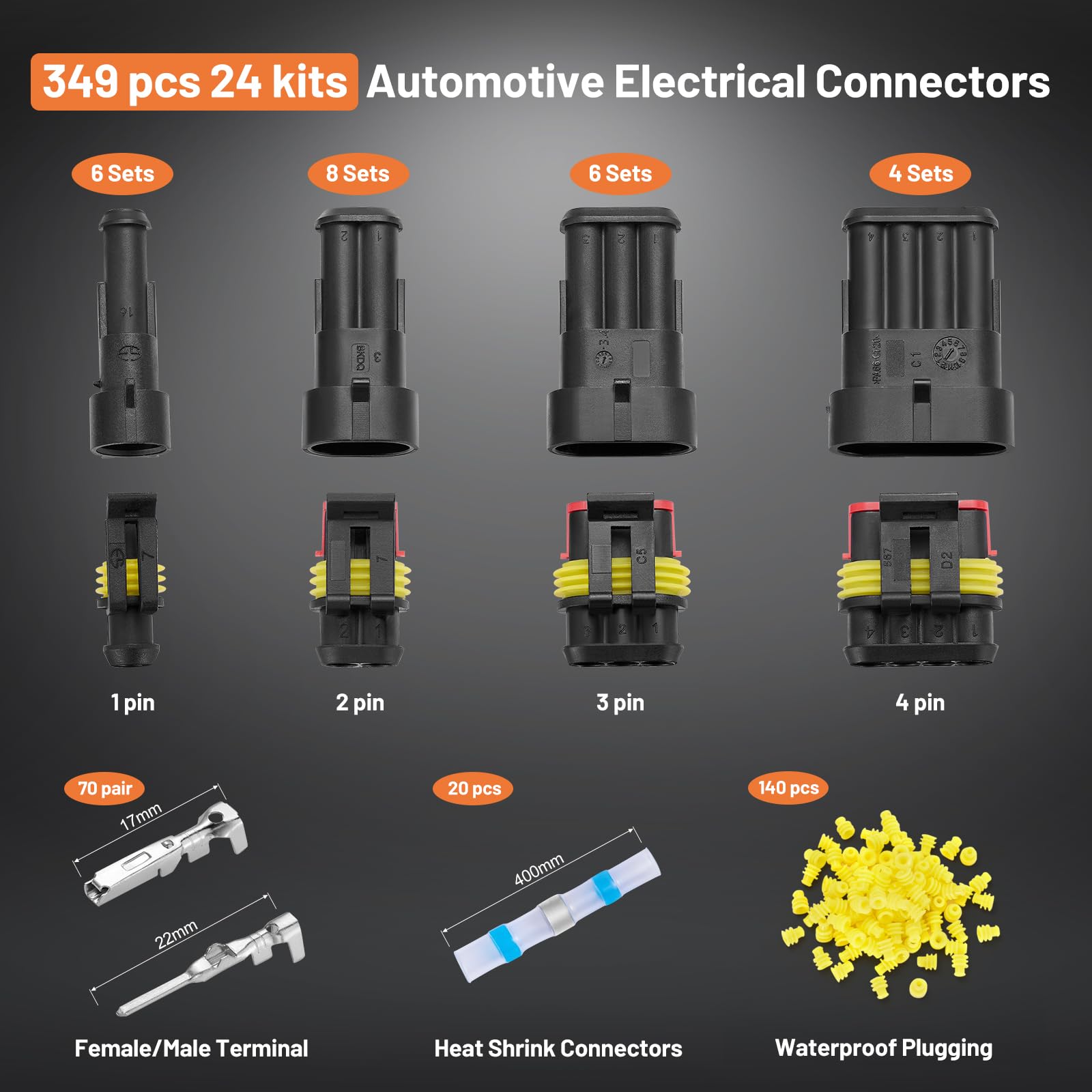 Detailní view of Filluck 349PCS Automotive Electrical Connectors components