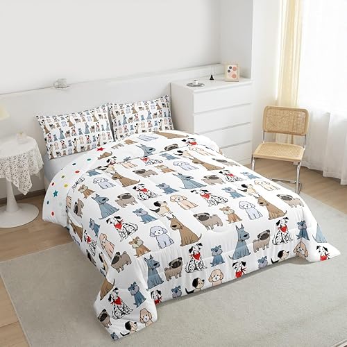 Miniatura 4 de Erosebridal Juego de edredón de perros lindos para niños, juego de ropa de cama de cachorro de carlino de dibujos animados para niñas y niños,