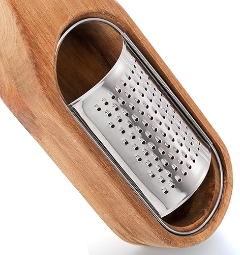 Miniatura 5 de ZENFUN Rallador de queso, triturador de queso de acero inoxidable con mango de madera, rallador de queso de madera de acacia, rallador de cocina de