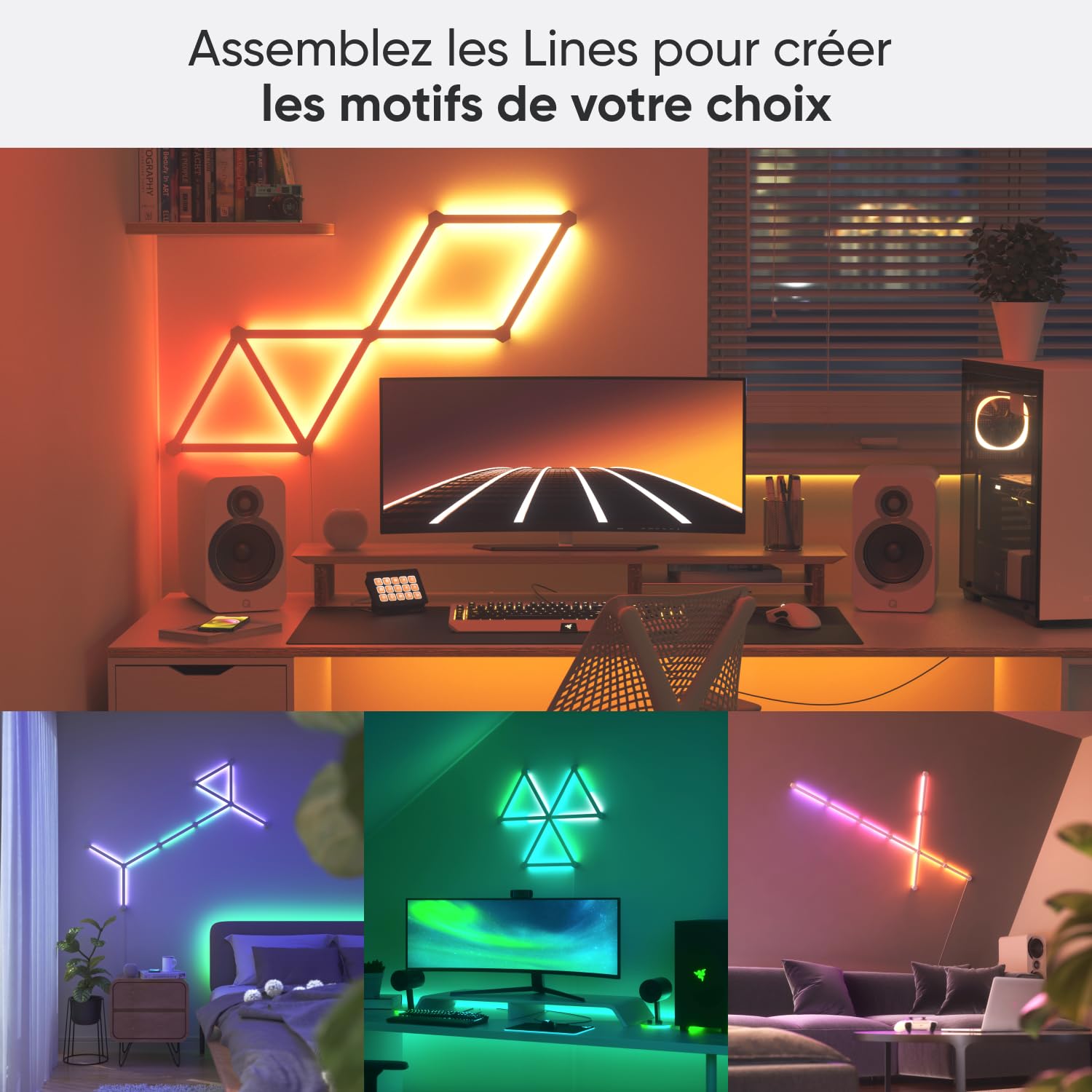 Nanoleaf Lines 60 Degrés Kit de Démarrage, 15 Barres Lumineuses LED RGBW Connectées - Appliques Murales Luminaires Intérieur Modulaires Wi-Fi 16M Couleurs, Compatible Alexa, pour Salon Chambre Gaming
