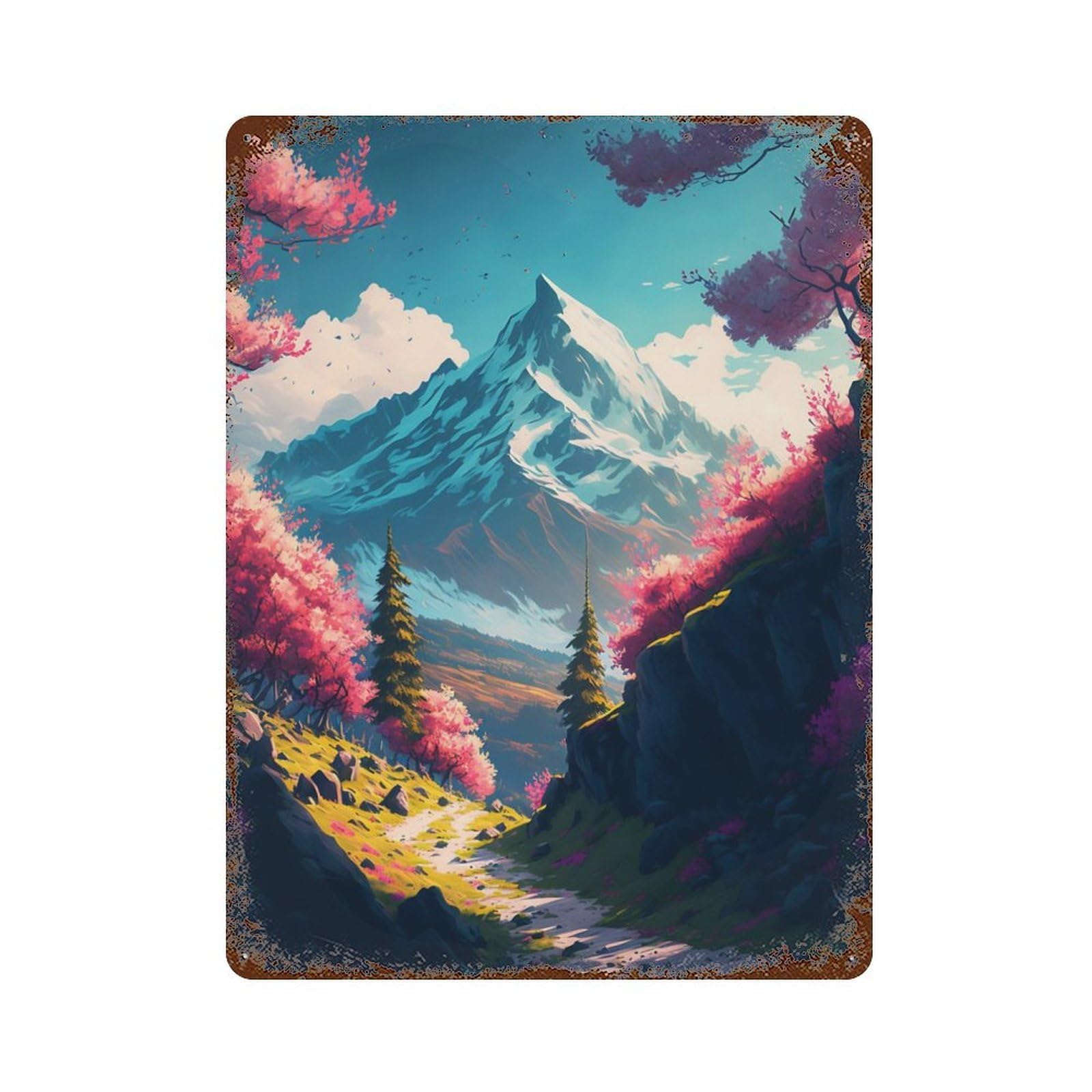 Blossom Path Rust Effect Tin Sign 15.7"x11.8", Novelty Wall Decor for Garage, Pub Or Kitchen
