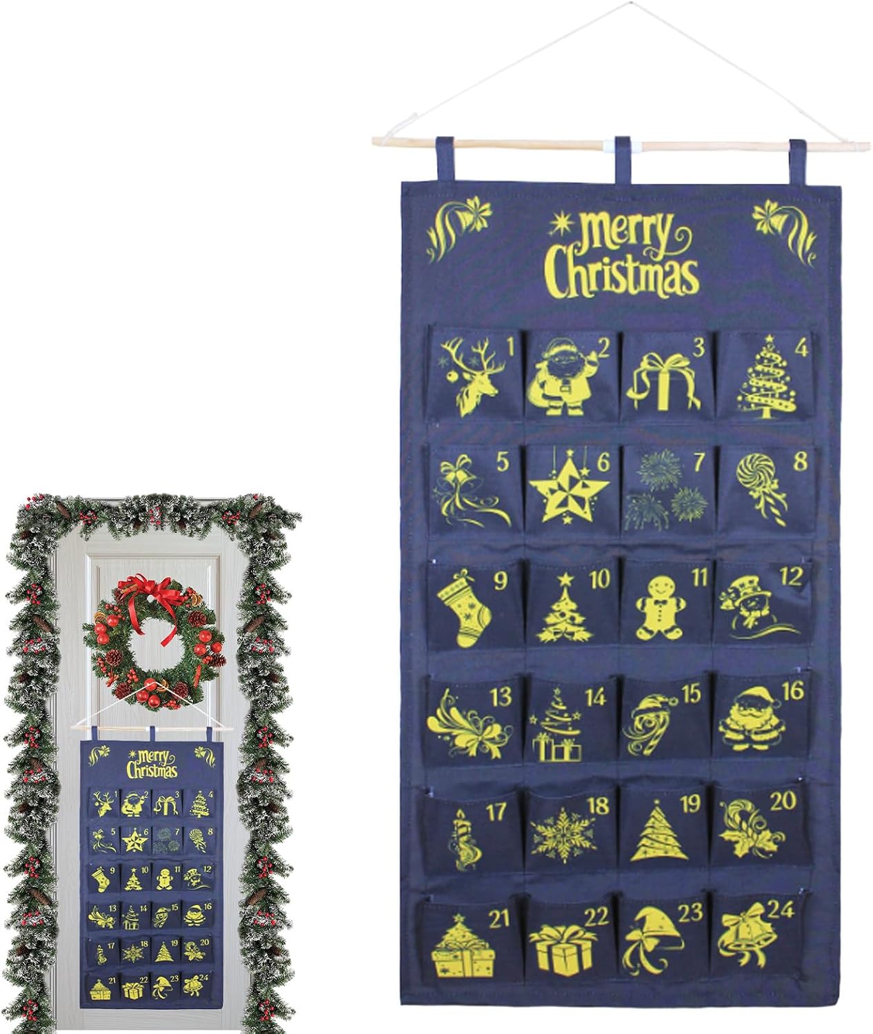 2025 Christmas Pocket Calendar Advent,Fillable 2025 Wall Decoration,Holiday Decor Pocket Calendar Wall Bag | for Candy Snack Chocolate Party Home Classroom Bedroom Nursery
