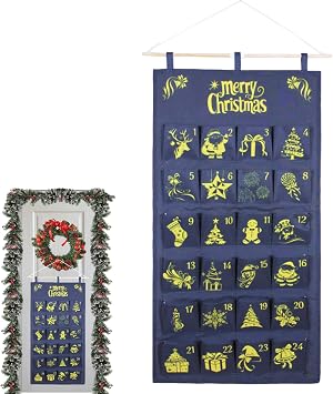 2025 Christmas Pocket Calendar Advent Fillable Festive Wall Decoration