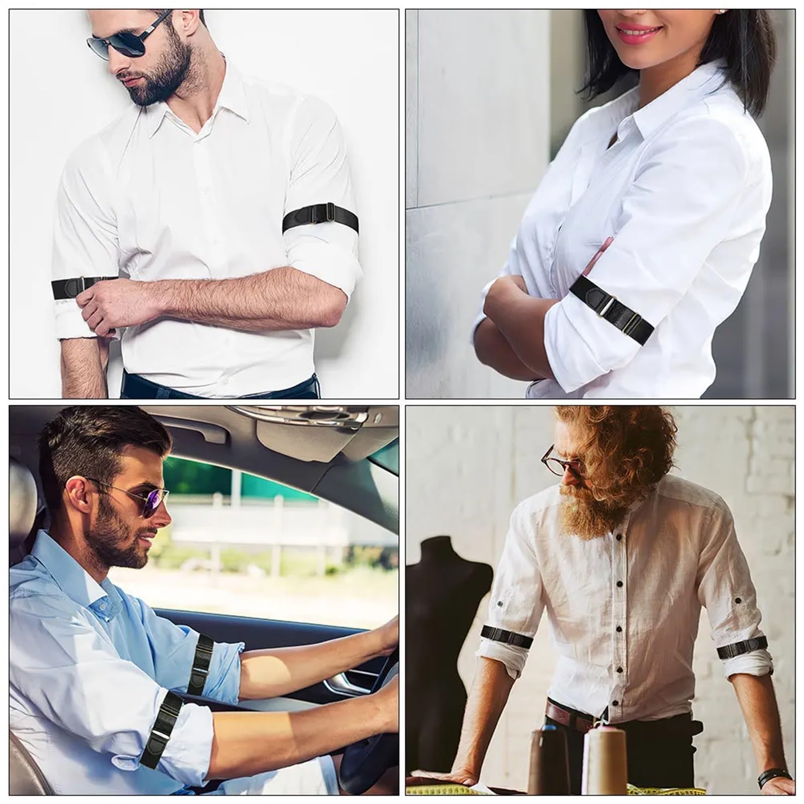Elástico para coser Ligas de Manga for Mujeres y Hombres 16 Piezas Soportes elásticos Ajustables Brazaletes Antideslizantes for Camisas