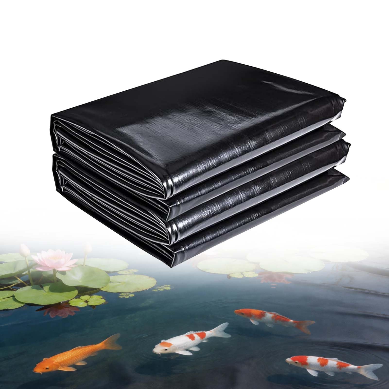 Whnoorher Fish Pond Liner 0.13mm Thick HDPE Ponds Liner Heavy Duty Black Tarpaulin Polythene Sheet UV Resistant Impermeable Membrane for KOI Fish Duck Pond Artificial Lake(5x6m(16.4x19.7ft))