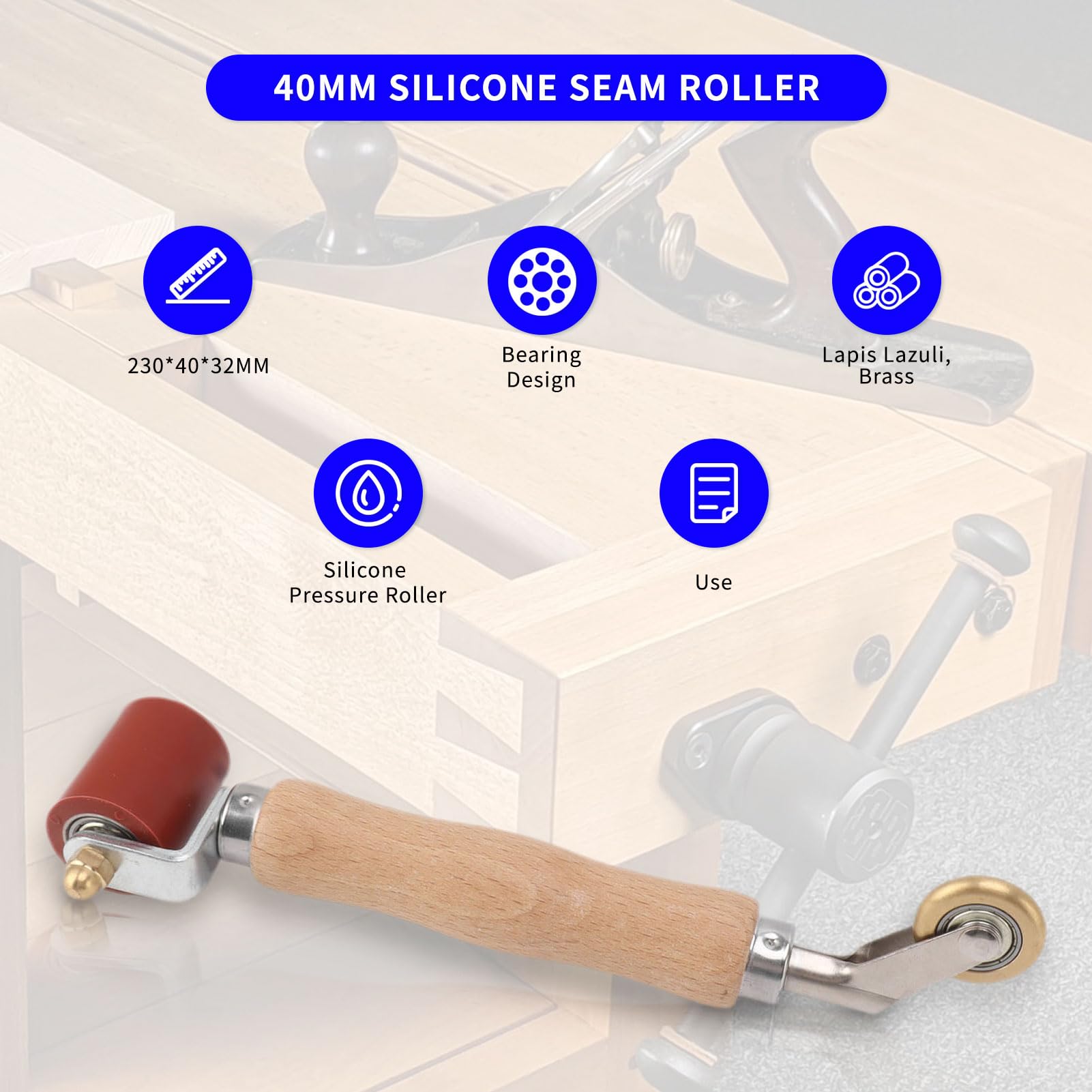 Silicone Seam Roller, 40mm Hand Pressure Double-end Silicone Seam Brass Detail Roller Combo Seam Rollers - Image 2