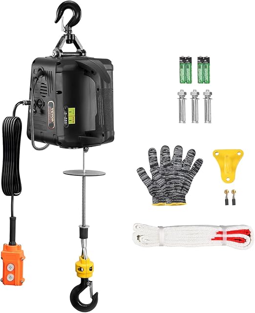 VEVOR 2-in-1 1100 lbs Electric Hoist Winch, 1500W Portable Power Winch Crane, 22.9 ft Lifting Height, 13 ft/min with Wired Remote Control, for Garage, Warehouse, Factory Lifting Towing