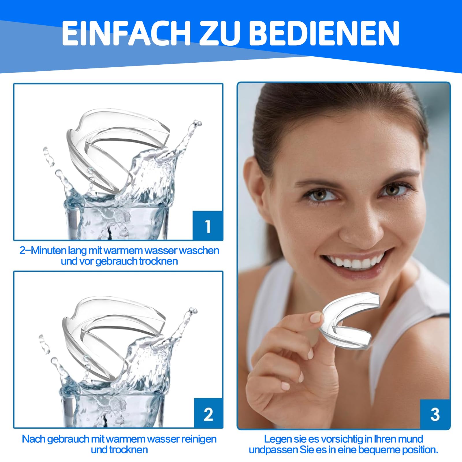 4 Piezas Ferula Descarga Bruxismo, Férula Dental de Descarga in 2 Tamaños, Protector Bucal para Dormir, Protector Bucal Bruxismo con Caja, Prevenir el Bruxismo — view 5