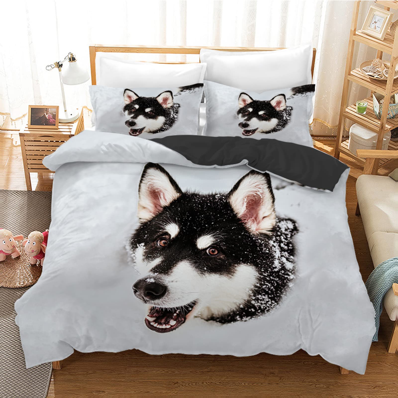 Housse de couette 160x200 husky avec 2 taies microfibre