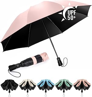 Chakipee Paraguas plegable Antiviento mujer - Paraguas invertido resistente al viento, Paraguas de viaje automático portát...