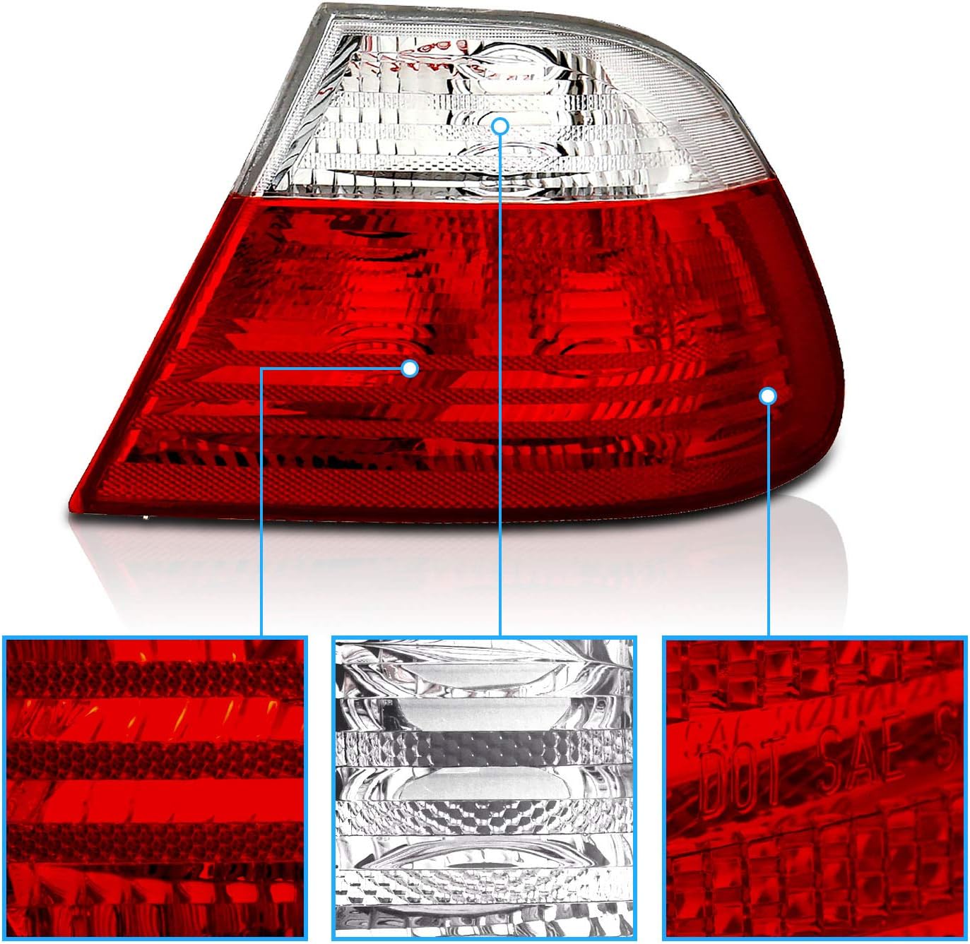 AmeriLite 2 Door Taillights Red/Clear for BMW 3 Series E46 - Passenger and Driver Side