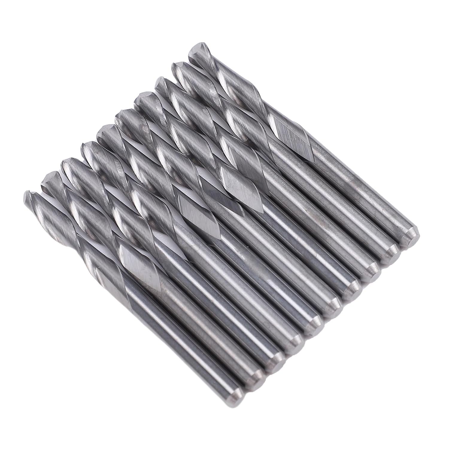Sorandy 10Pcs CNC Router Bits, 1/8in Shank Flat Nose Carbide Endmill, 2 Flute Spiral Upcut Milling Cutter Tool Set with Chip Removal Slot Design, Ideal for Wood PVC MDF Hardwood PCB Carbon