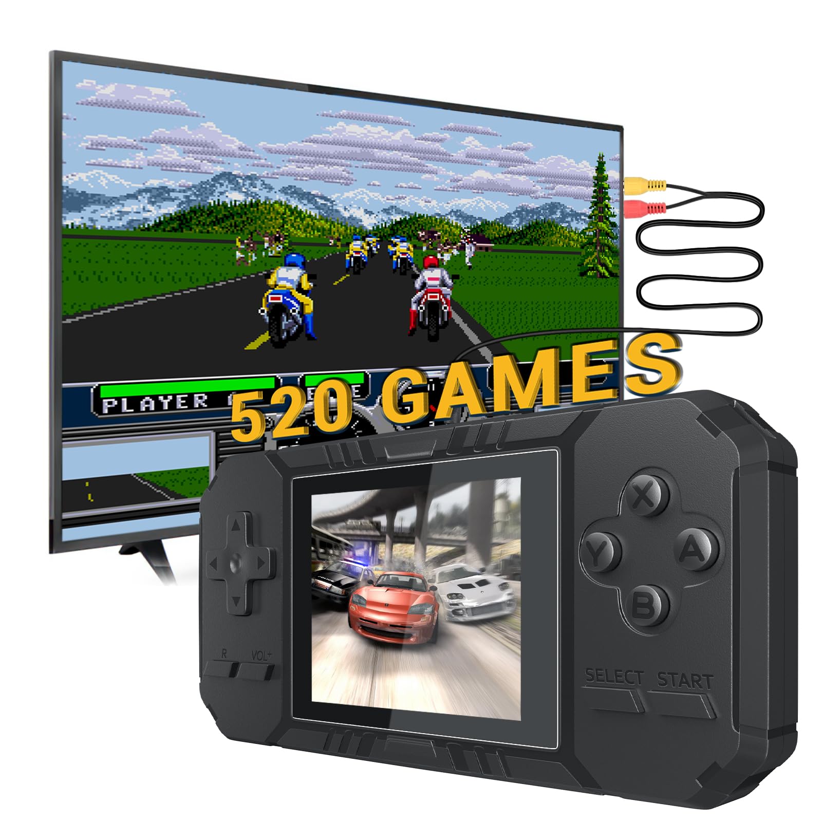 Fadist Handheld Game Console, Retro Mini Game Console with 520 Classic Games, 3.0 inch Screen, Rechargeable Battery, Portable Games Console, Support TV, Ideal Gift for Kids, Adult, Friend, Lover