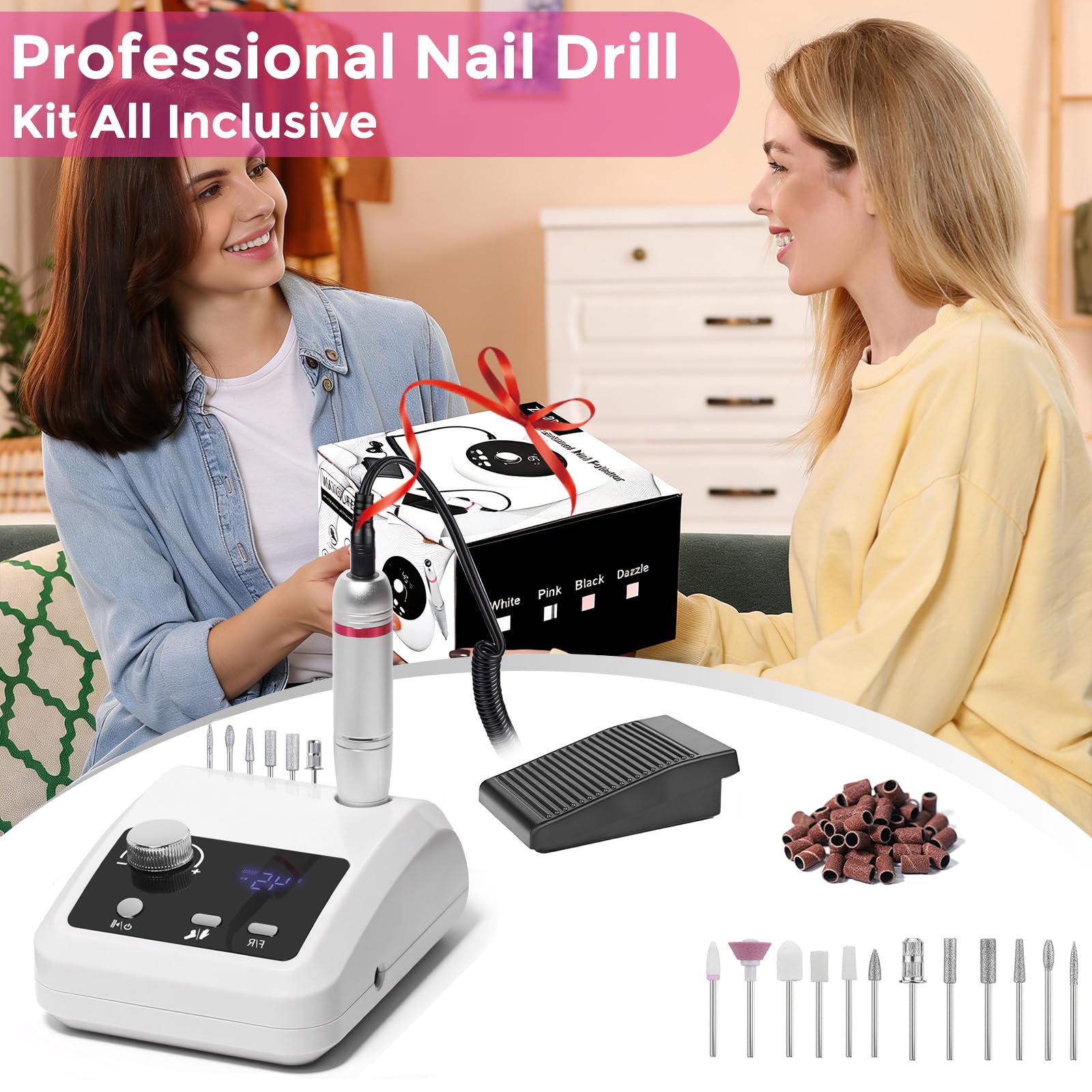 Elektryczna frezarka do paznokci żelowych 45000 obr./min, zestaw do manicure, pedicure, elektryczna frezarka do paznokci, profesjonalna frezarka z wyświetlaczem LED z pedałem nożnym, pilnik do
