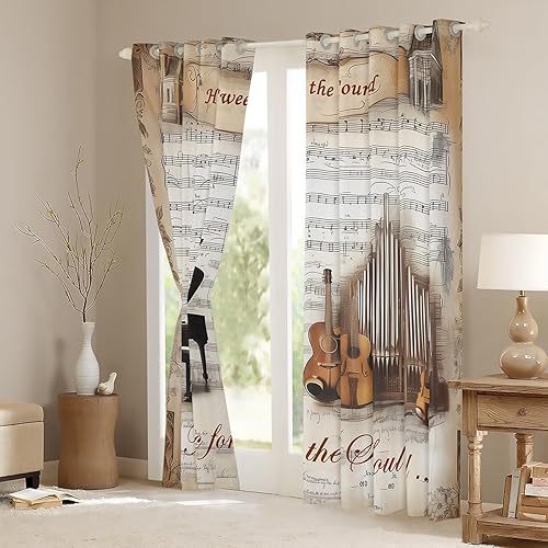 Miniatura 3 de Castle Fairy Cortina de ventana de violonchelo de piano, cortina de tratamiento de ventana con temática musical para niños, niñas, niños y adultos,