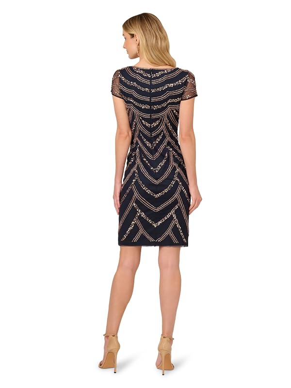 Adrianna Adrianna Papell Women's Beaded Cocktail Dress, Navy/Rosegold, 14 by Adrianna Papell - Used condition - Image 2