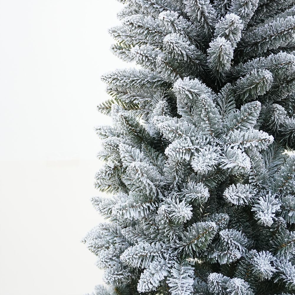 Arbre de Noël Slim pin enneigé 210 cm Super épais réaliste Ouverture Parapluie diamètre 76 cm (neigé)