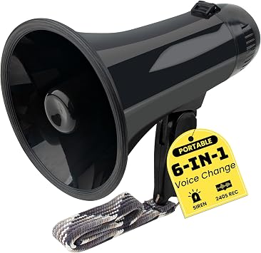 MyMealivos Prank Voice Changer Megaphone with 6 Different Sound Effects Voice Changing Bullhorn for Birthday Party, White Elephant Gift Exchange-Black