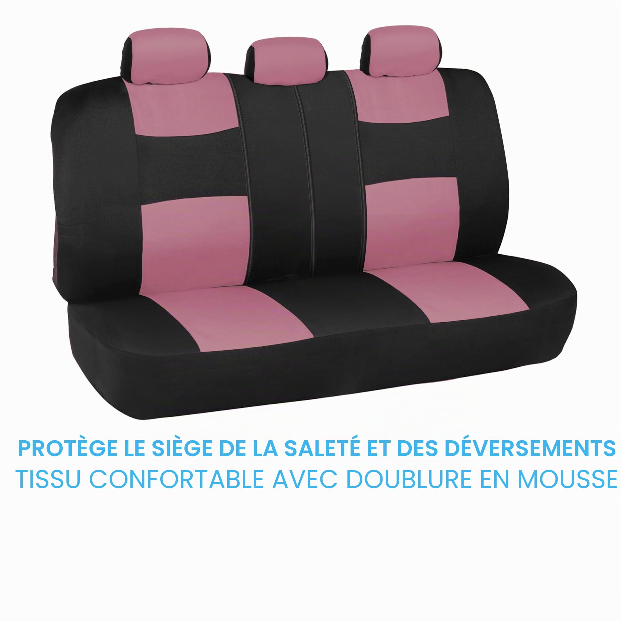 BDK PolyPro Ensemble Complet de Housses de siège de Voiture en Rose sur Noir - Banquette Avant et arrière divisée pour Voiture, Facile à Installer - Accessoires de Voiture, camions, camionnettes, SUV