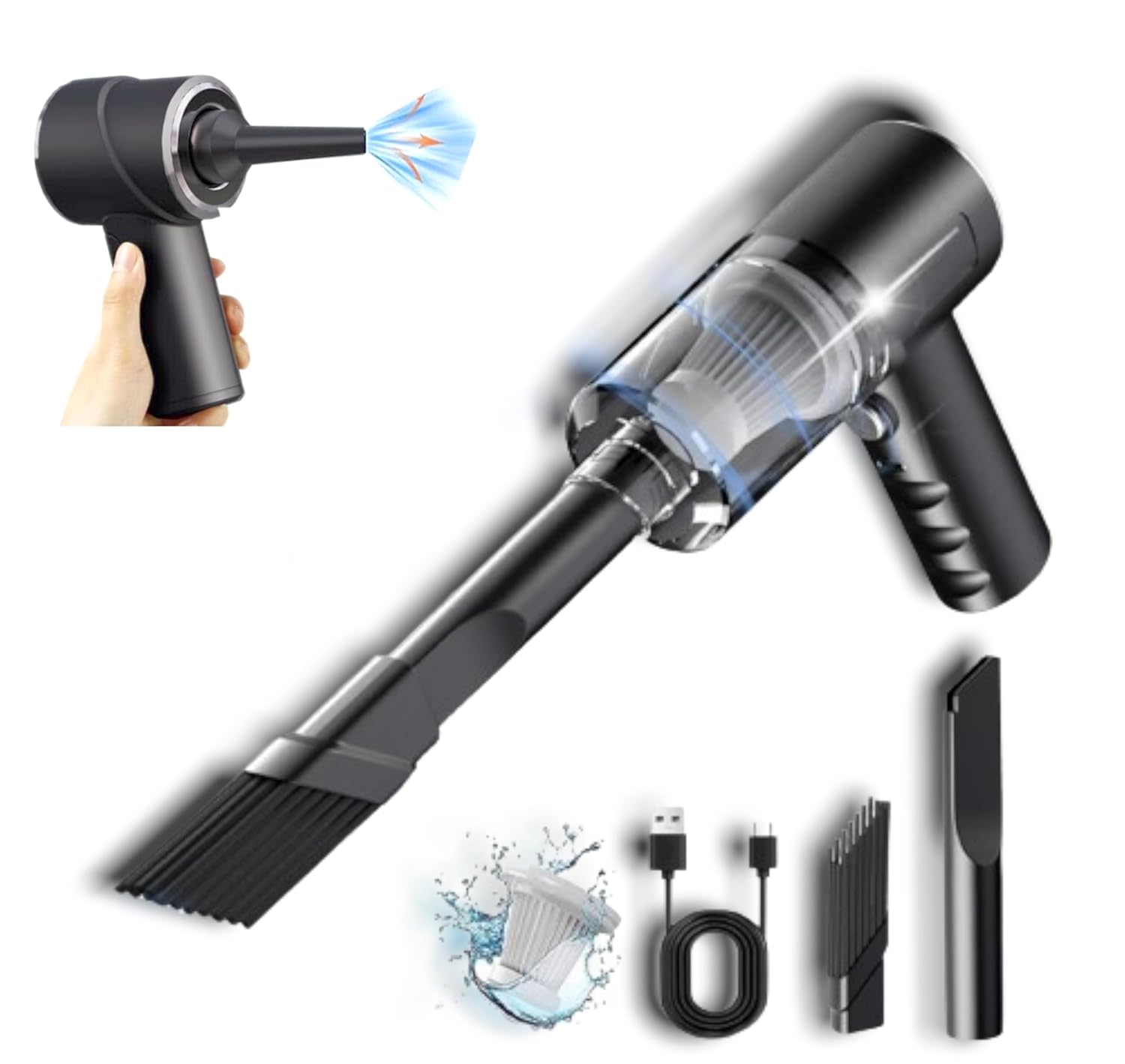 Generic Mini Vacuum Cordless Home Car Dual Use Wet and Dry Vacuum Cleaner Blower Black RAX248