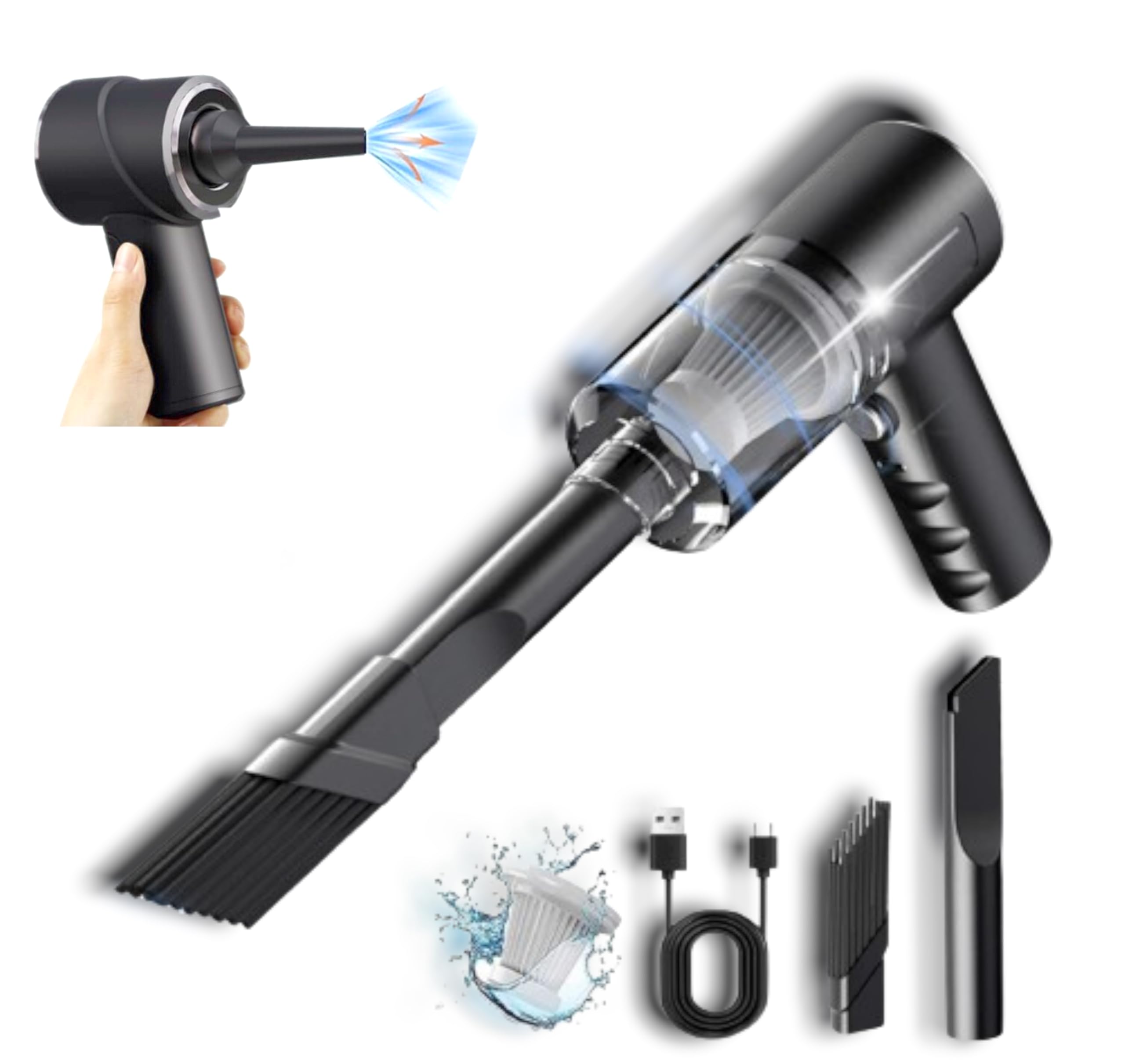 Generic Mini Vacuum Cordless Home Car Dual Use Wet and Dry Vacuum Cleaner Blower Black RAX248