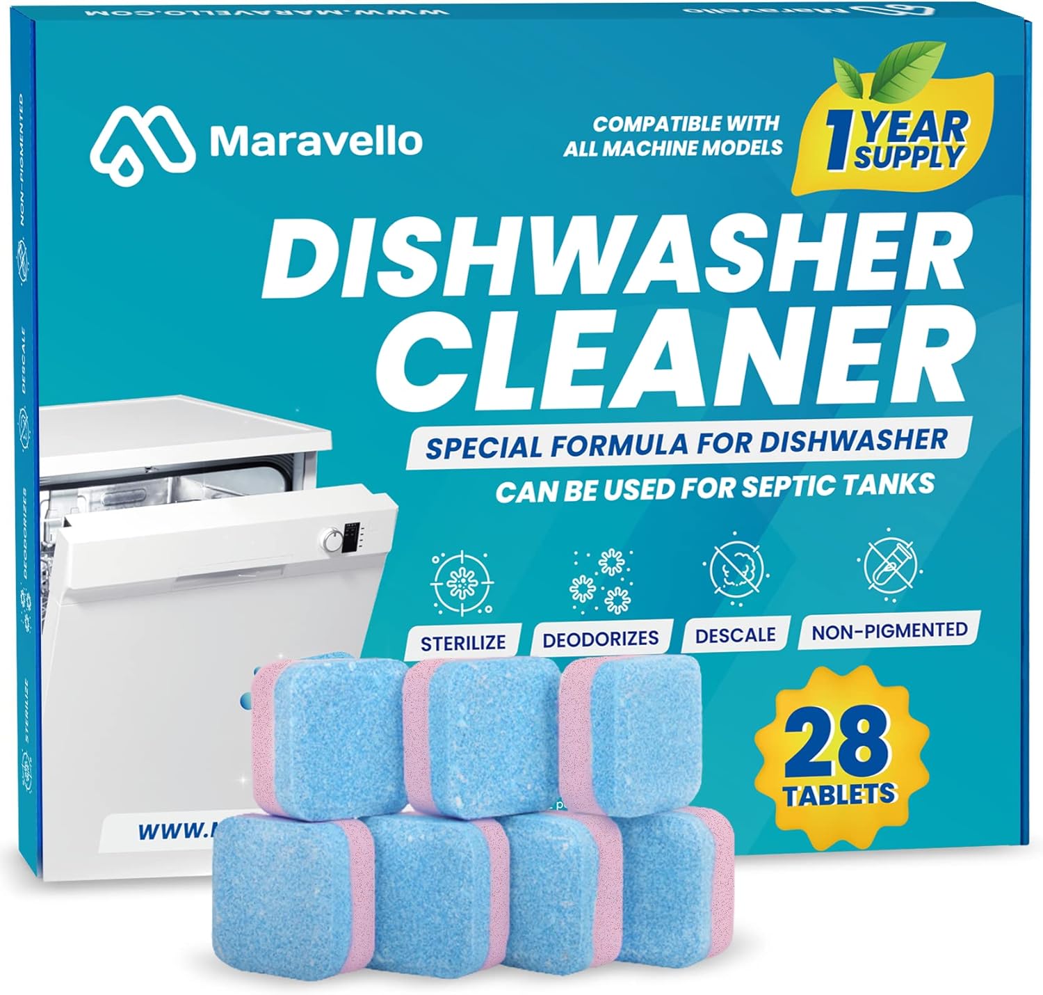 Maravello Dishwasher Cleaner Tablets, Effective Descaler