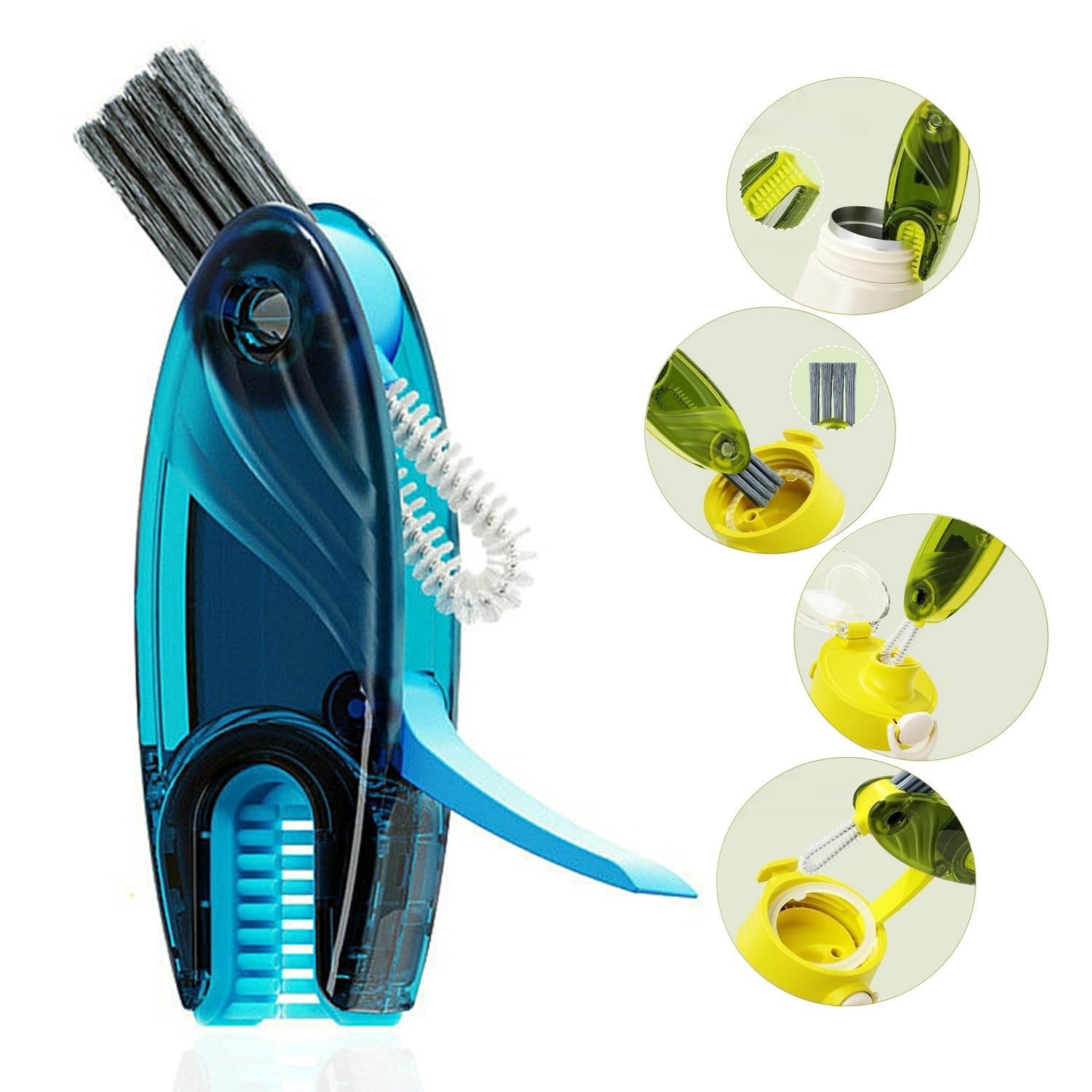 CraftinAround 4 in 1 Multifunctional Cup Lid Cleaning Brush Set, 1pc Bright Blue, Plastic