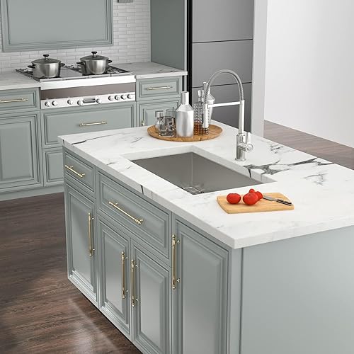 Miniatura 7 de Kichae Fregadero de cocina Undermoun de 32 pulgadas de acero inoxidable de calibre 16 de esquina redonda, hecho a mano, moderno, rectangular, debajo