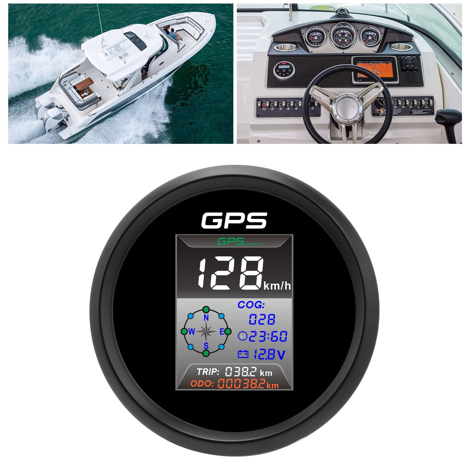 Ejoyous Cyfrowy Prędkościomierz GPS 85 Mm z ramką ze Stali Nierdzewnej i wodoodpornością IP67 do łodzi i Motocykli