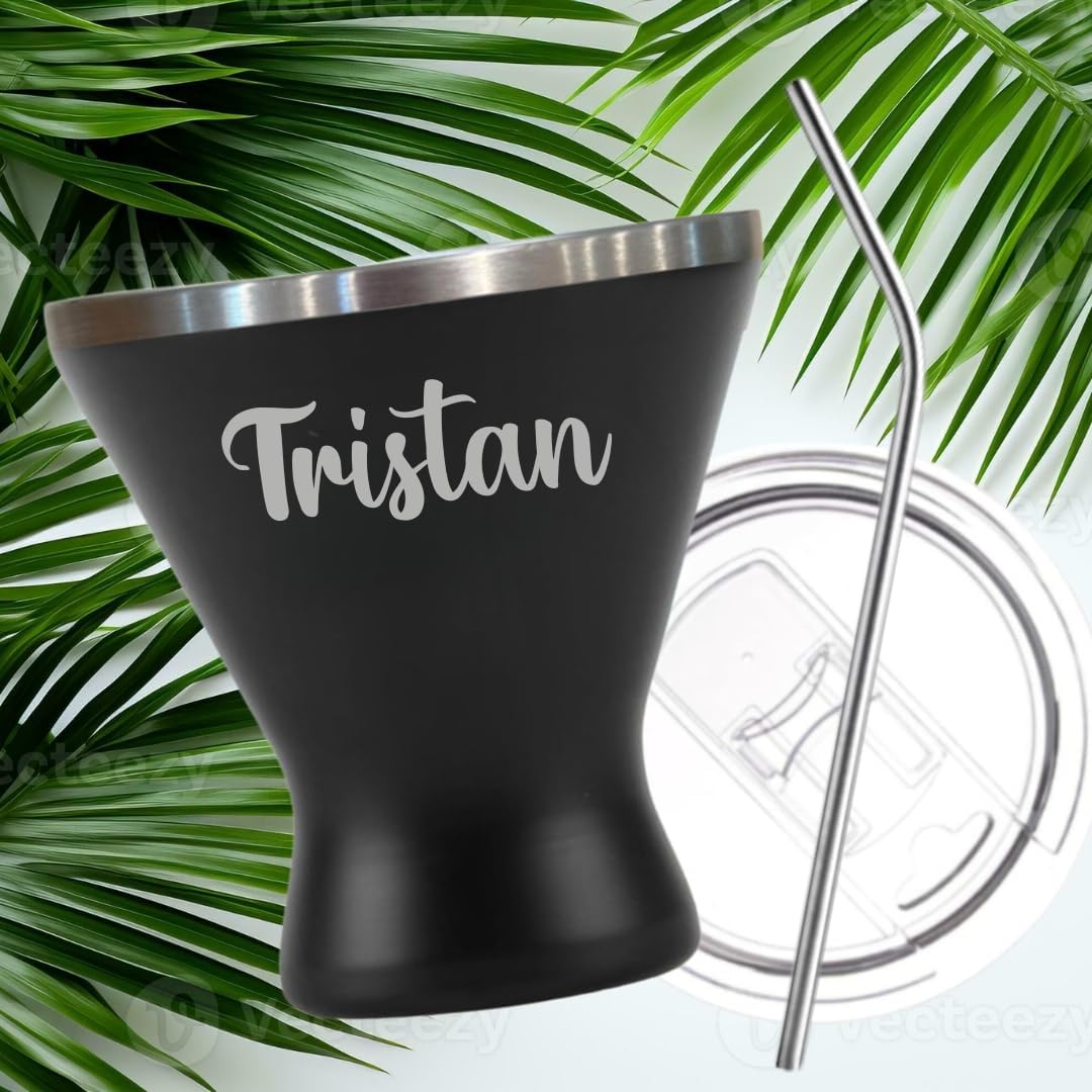 Personalized Stainless Steel Insulated Cocktail Tumbler with Lid, 10 oz, Stemless Martini Glass, Wine Glass, Cocktail Tumbler, Laser Engraved with Name - 4 Color Choices (Bright Coral)