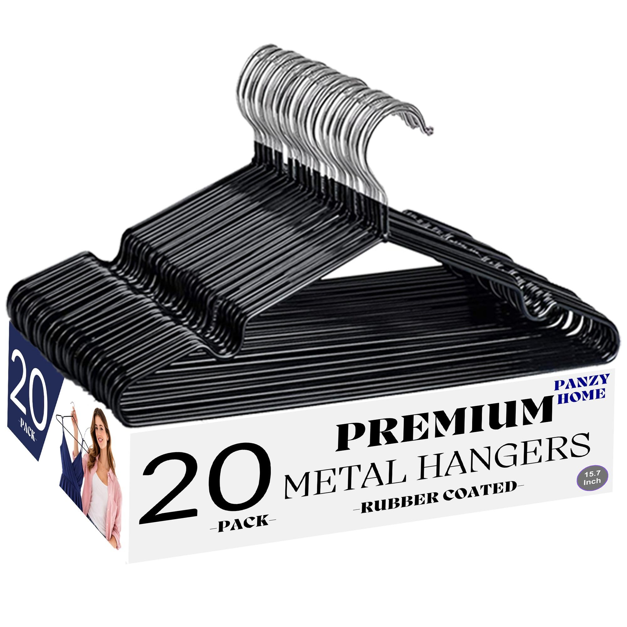 Paquete de 20 perchas de metal con revestimiento de goma premium, resistentes y duraderas, organizadores de espacio para ropa para armarios, perchas para abrigos, barras y armarios (20