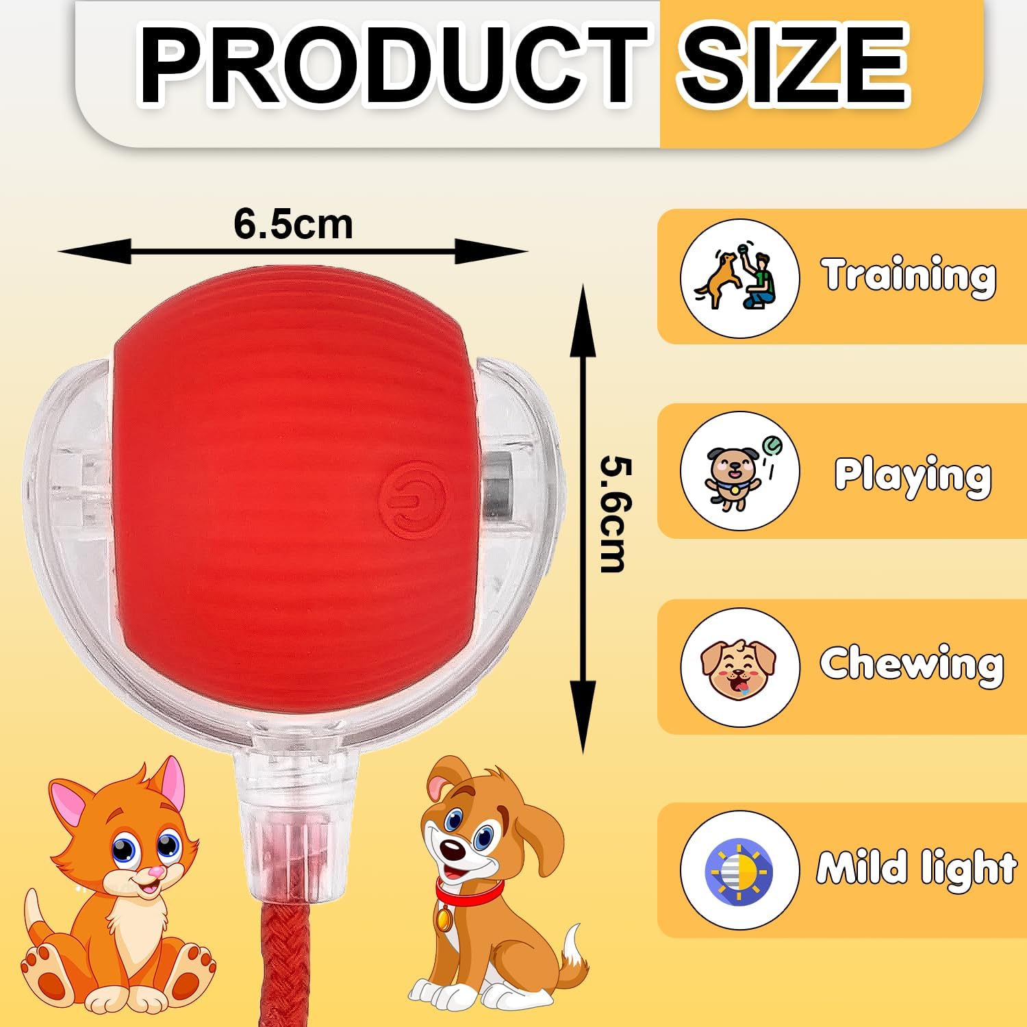 GOAWAY Automatic Rolling Cat Ball Toy, 3-Modes, Teasing Tail & Bell Charm, Interactive Self Play Chasing Silicone Ball Toy for Indoor Cats 1