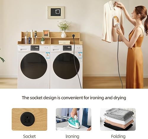 Miniatura 7 de Encimera para lavadora y secadora de 54 pulgadas de ancho x 27.5 pulgadas de profundidad, mesa de lavandería de doble capa con enchufe de