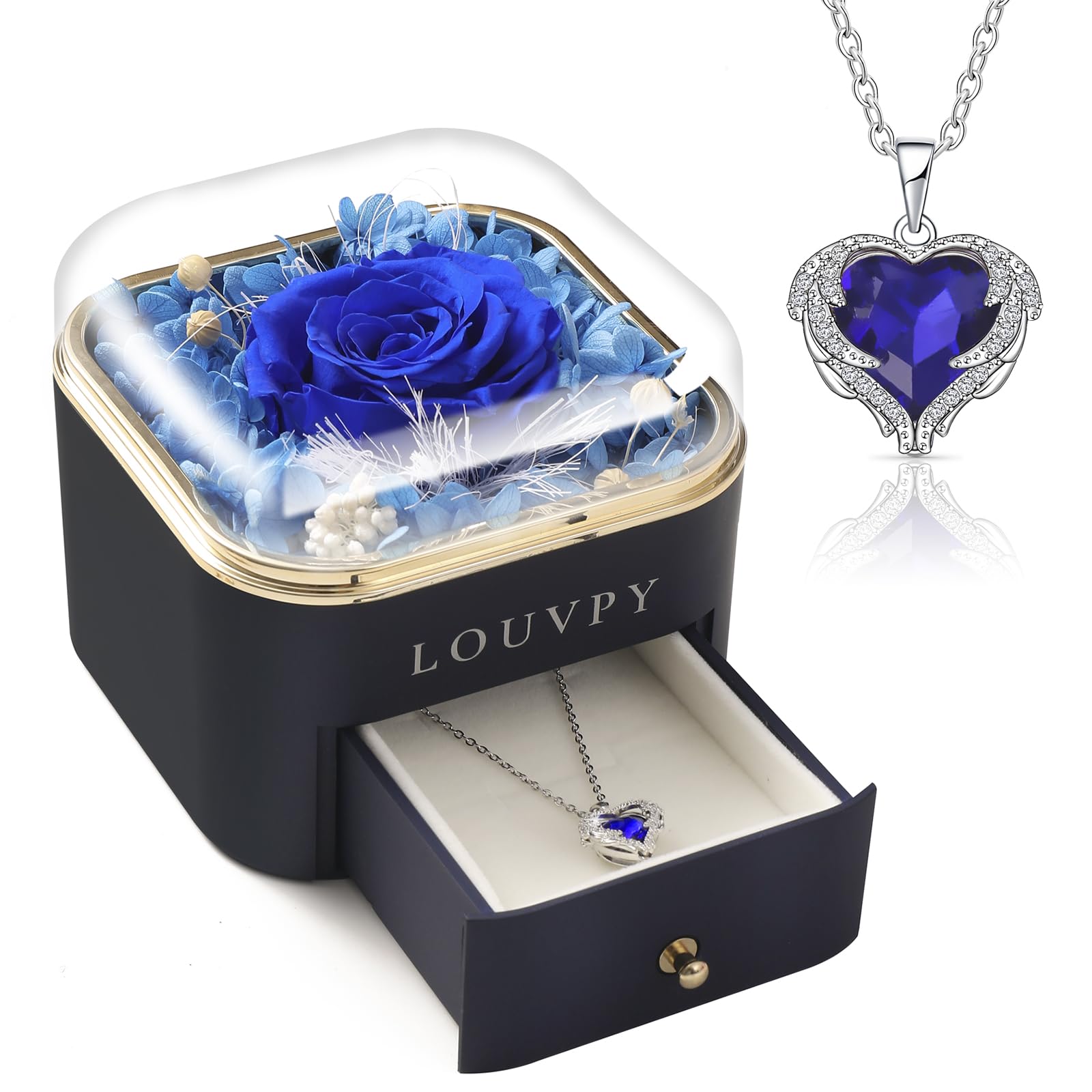 Mother's Day Gifts- Purple Eternal Rose Box with Necklace, Anniversaries Gift for Women/Wife, Forever Rose Gift for Mom/Girlfriend/Wife/Grandma