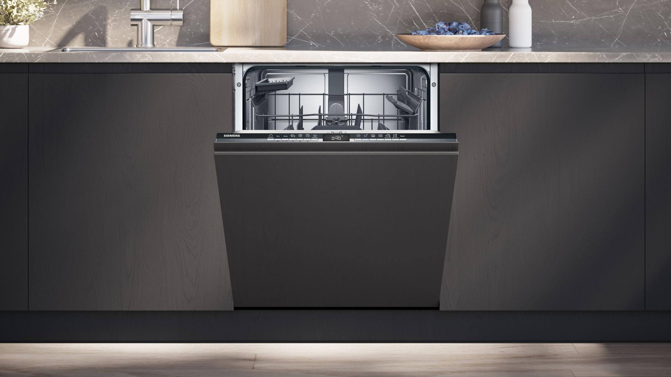 Siemens SN63EX02AE Geschirrspüler iQ300, vollintegrierte Spülmaschine mit Besteckkorb, 60 cm, HomeConnect, varioSpeed Plus, infoLight, flexKörbe, Favorit