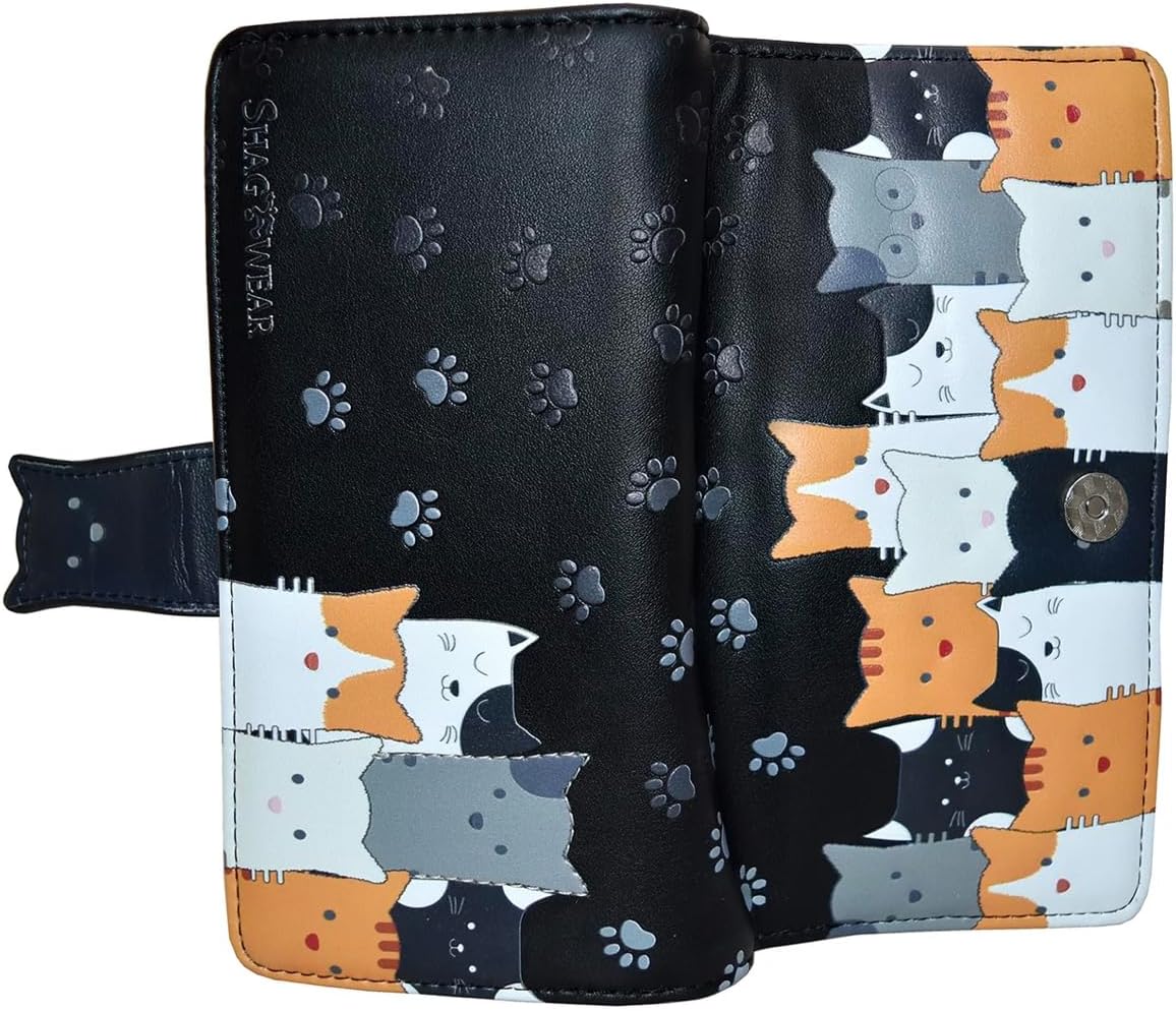 Shag Wear Kitty Cat Crowd Large Wallet Black 7"