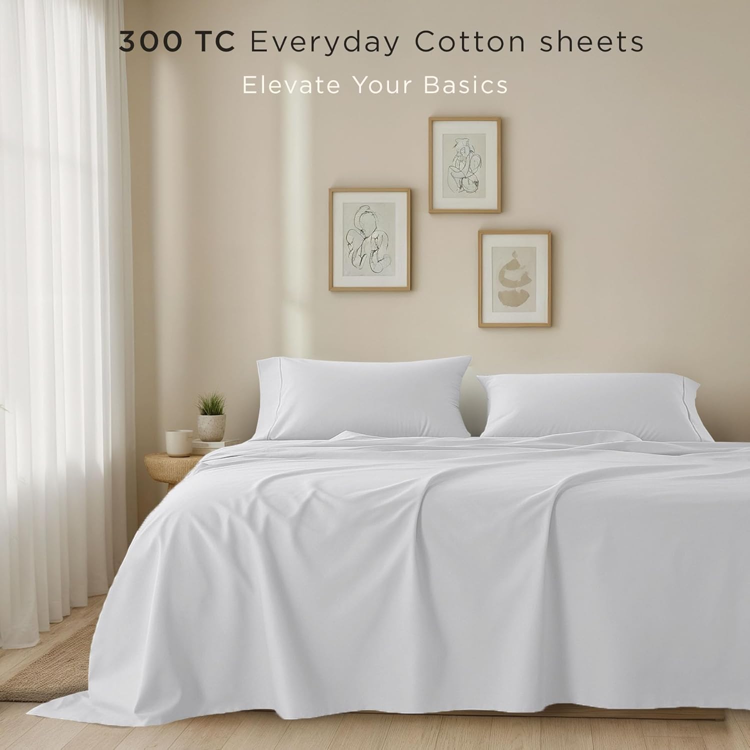 Threadmill Cotton Queen Sheet Set | 100% Cotton Sheets for Queen Size Bed | Solid Sateen Queen Bed Sheets Set with 16” Deep Pocket | Soft Breathable 4-Piece Cooling Bedding Sheet Set | White - Image 2