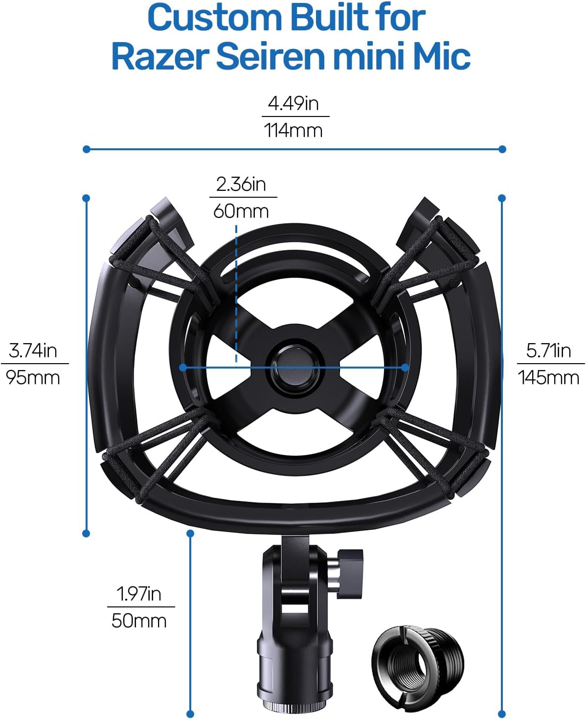Custom Built for Razer Seiren Mini Shock Mount, 2026 Upgrade Anti-Vibration Suspension Elastic Shock Mount Holder Clip Mics Stand Compatible with Razer Seiren Mini Microphone
