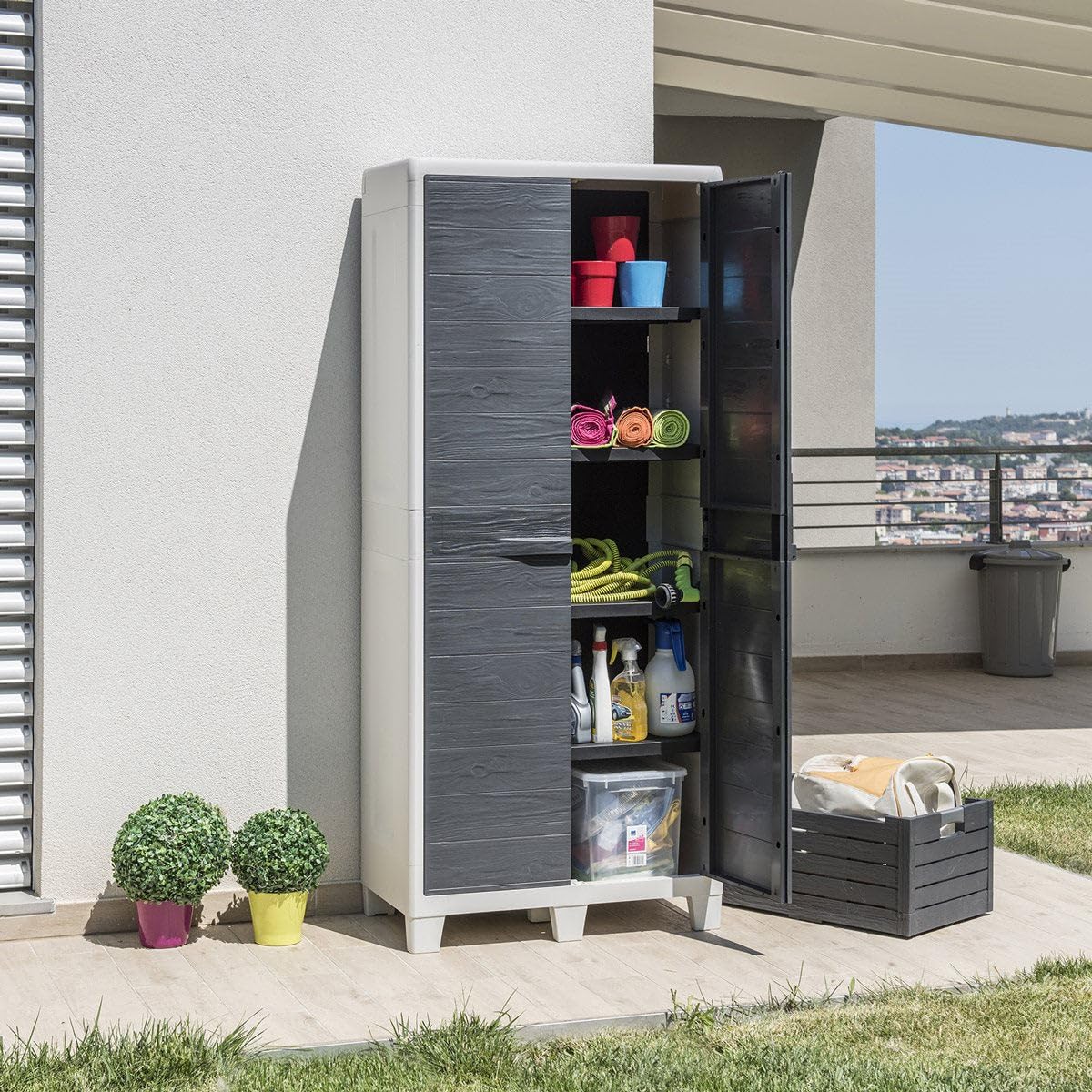 TOOMAX Woody's XL 2-türiger Schrank, Plastik, lichtgrau/Anthrazit, 78 x 46 x 182 cm