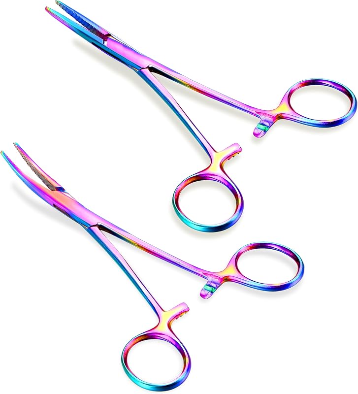 GEMQUEEN Kit com 2 Pinças para Piercing, Curva e Reta, em Aço Inoxidável