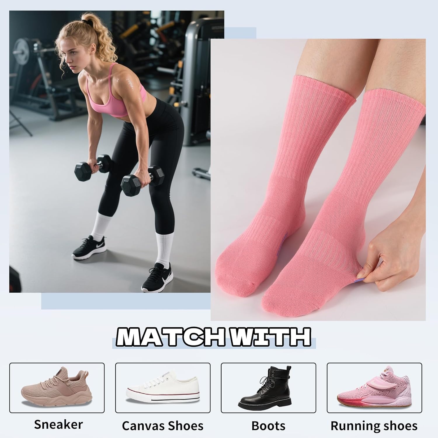 Heatuff Womens Crew Socks Cotton Running Cushion Athletic Calf Long Socks for Women 5 Pairs - Image 6