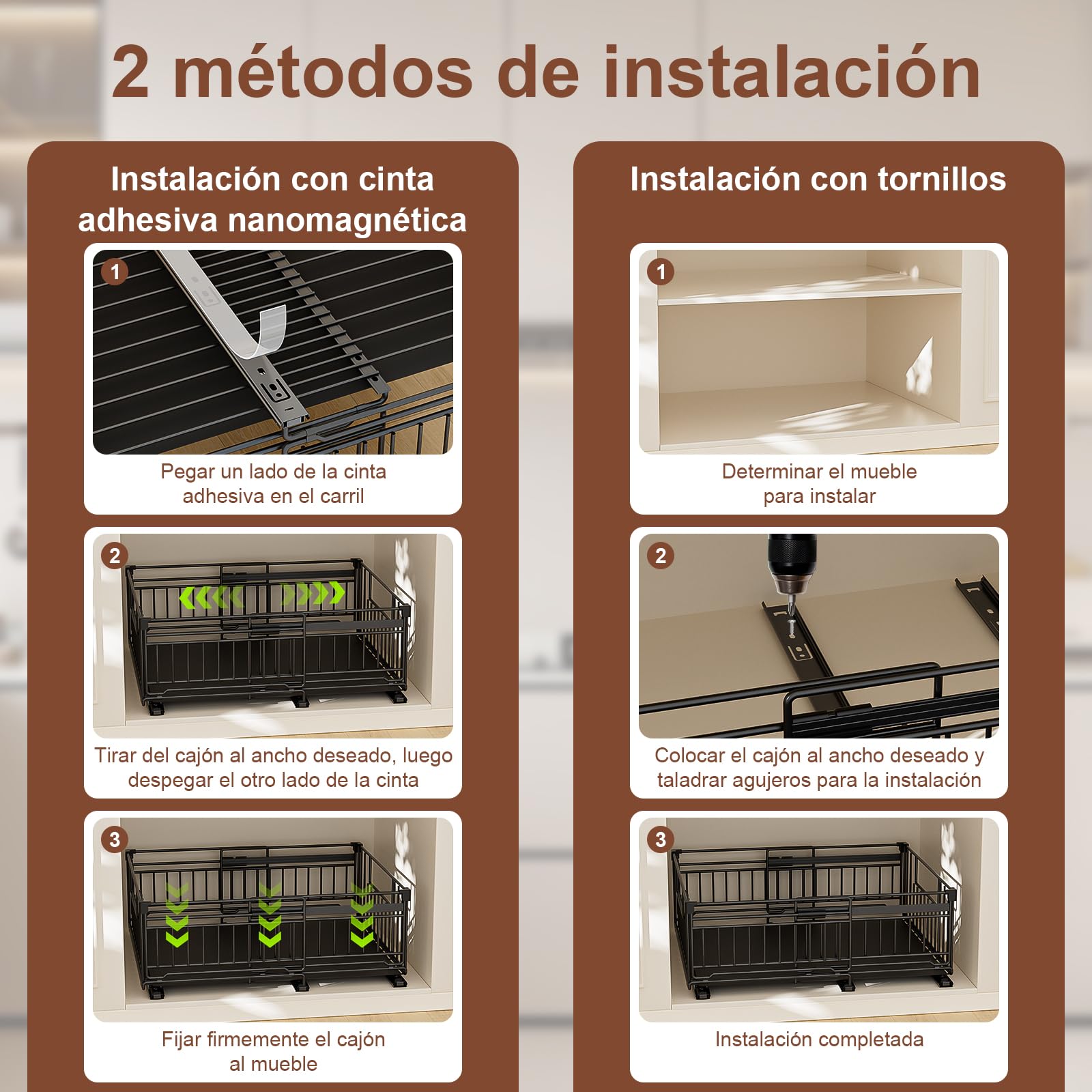 2 Piezas Cajones Extraibles para Cocina Bandeja Extraible Armario cajon Telescopico Cocina,Ancho Ajustable 32.5-50cm,Para Almacenaje y Organizador en Hogar Negro