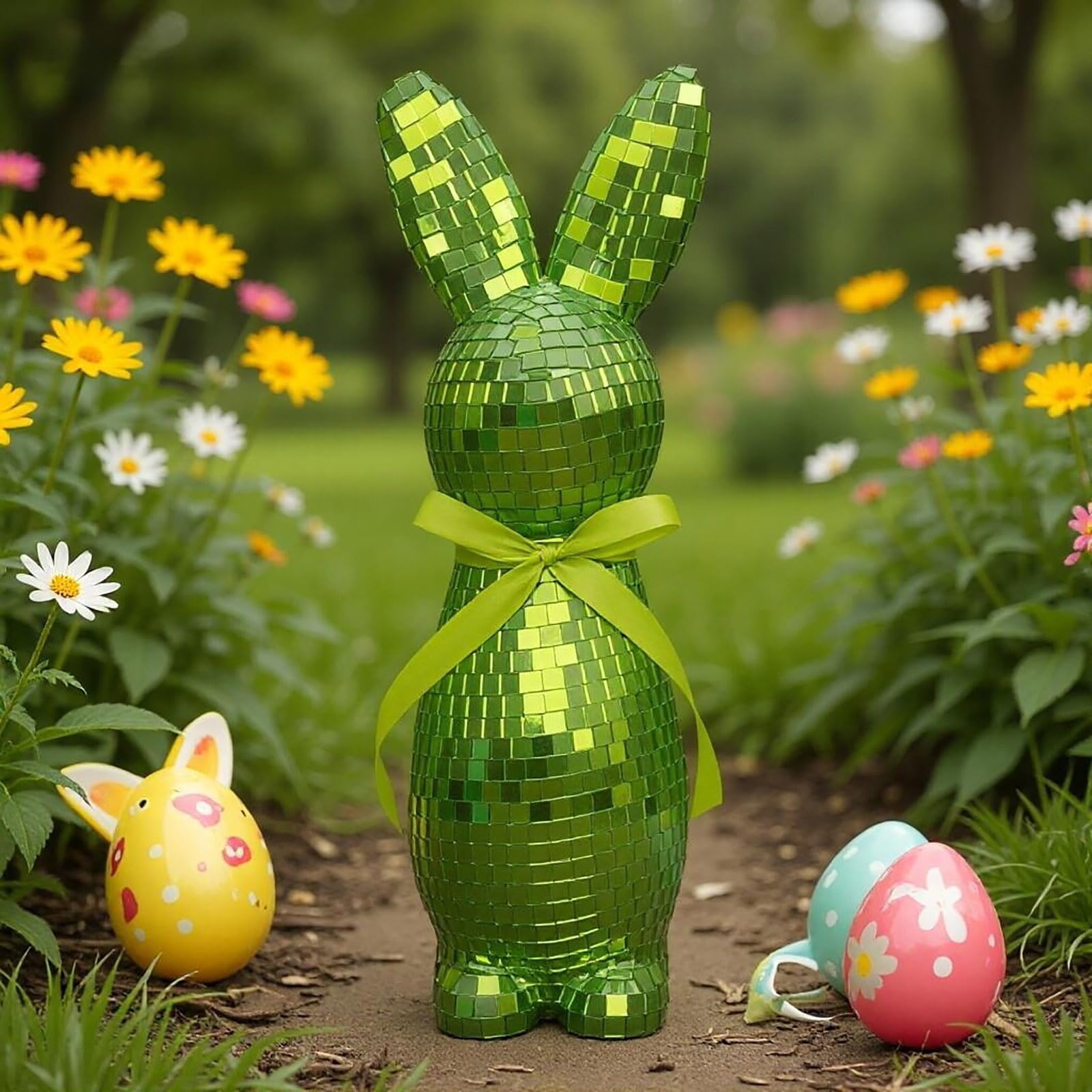5 decorazioni a forma di coniglietto pasquale, a forma di palla da discoteca, lucide, riflettenti, scintillanti, a forma di coniglietto pasquale, decorazioni per feste di primavera, coniglietti