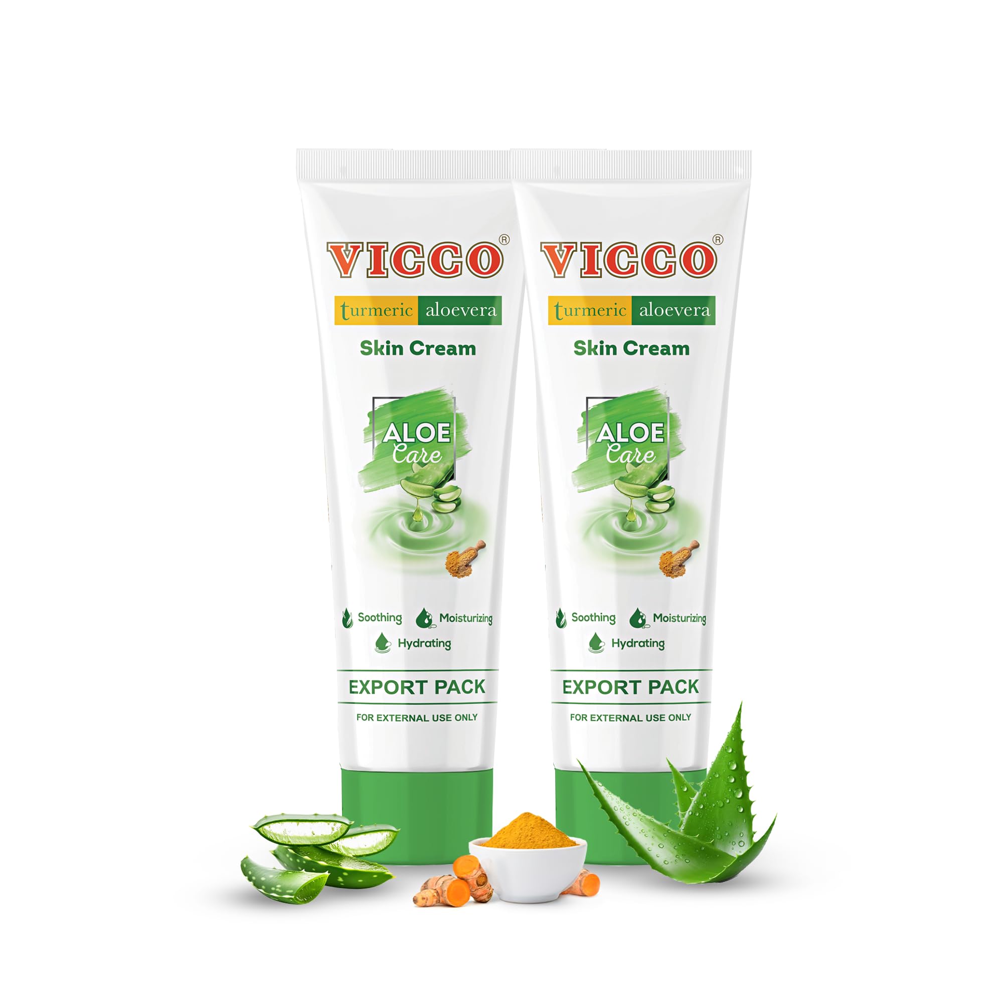 Vicco Turmeric Aloe Vera Skin Cream – Natural Face Moisturizer with Turmeric & Aloe Vera, Ayurvedic Inspired Skincare for Everyday Use, 2.82 oz Tube (Pack of 2)