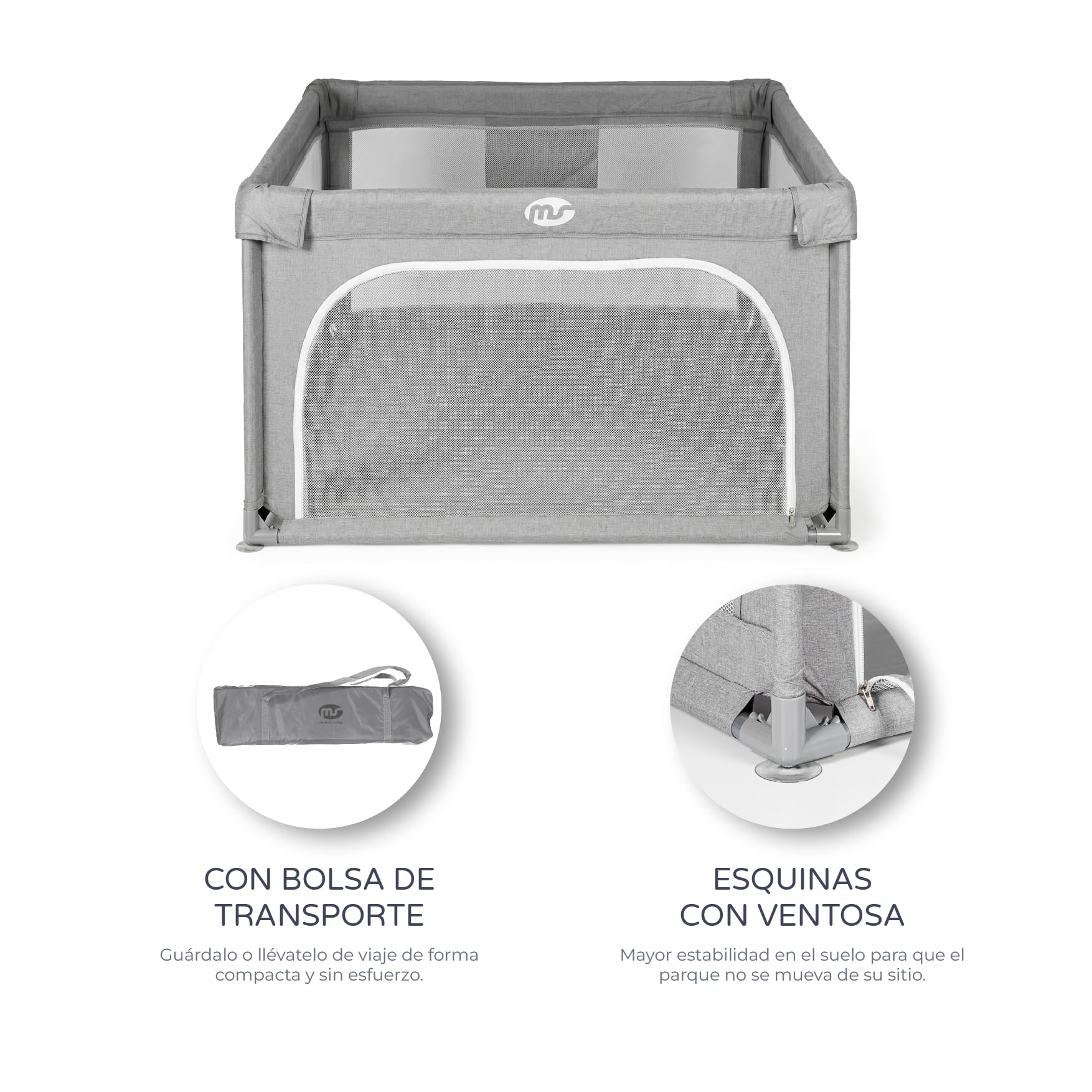 Parque Infantil XXL - Corralito para bebé plegable - Parque de juegos para bebe Extragrande - Seguro, Con gateras y ventana red - Incluye bolsa de transporte (L - 120 * 120 - GRIS)